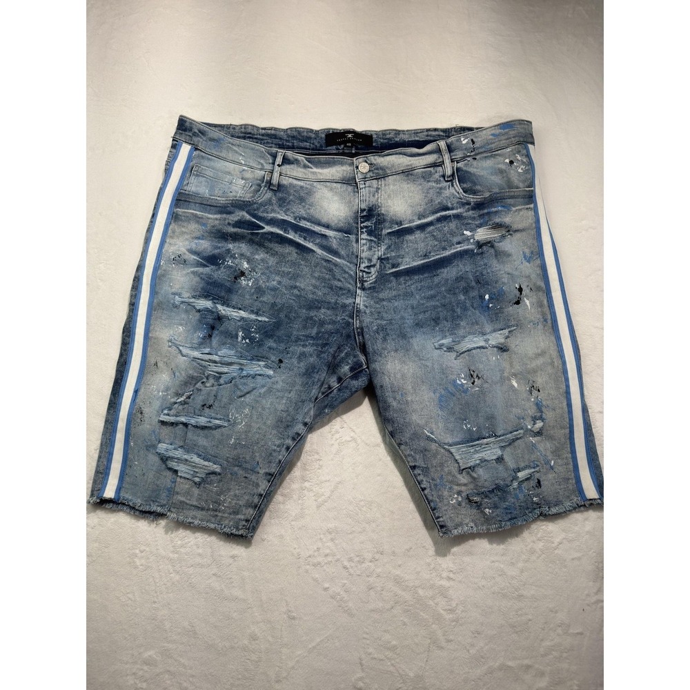 Jordan Craig Shorts Mens 48 Blue Bermuda Denim Distressed Paint Splatter Stripe